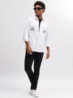 True Religion Men White Solid Spread Collar Full Sleeves Shirt