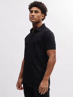 True Religion Men Black Printed Polo Collar Short Sleeves T-Shirt