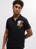 True Religion Men Black Solid Polo Collar Short Sleeves T-Shirt