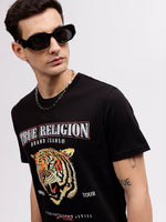 True Religion Men Black Animal Print Round Neck Short Sleeves T-shirt
