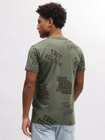 True Religion Men Green Printed Round Neck Short Sleeves T-Shirt