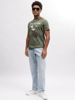 True Religion Men Green Printed Round Neck Short Sleeves T-Shirt