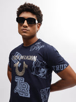 True Religion Men Blue Printed Round Neck Short Sleeves T-Shirt