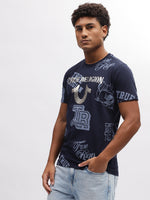 True Religion Men Blue Printed Round Neck Short Sleeves T-Shirt