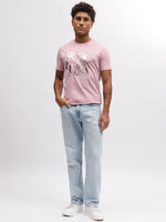 True Religion Men Pink Printed Round Neck Short Sleeves T-Shirt