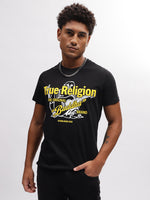True Religion Men Black Printed Round Neck Short Sleeves T-Shirt