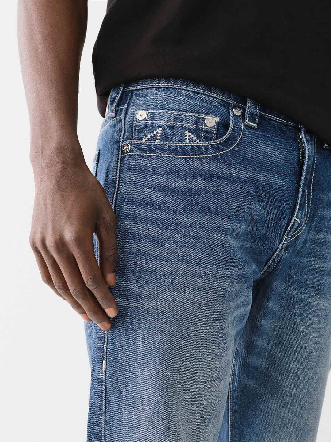 True Religion Men SN- Ladder Stitch Ricky Straight Fit Medium Wash Jeans