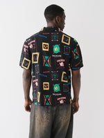 True Religion Men Black Printed Cuban Collar Short Sleeves Shirt