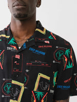True Religion Men Black Printed Cuban Collar Short Sleeves Shirt