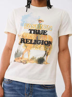 True Religion Men Cream Printed Round Neck Short Sleeves Tshirt