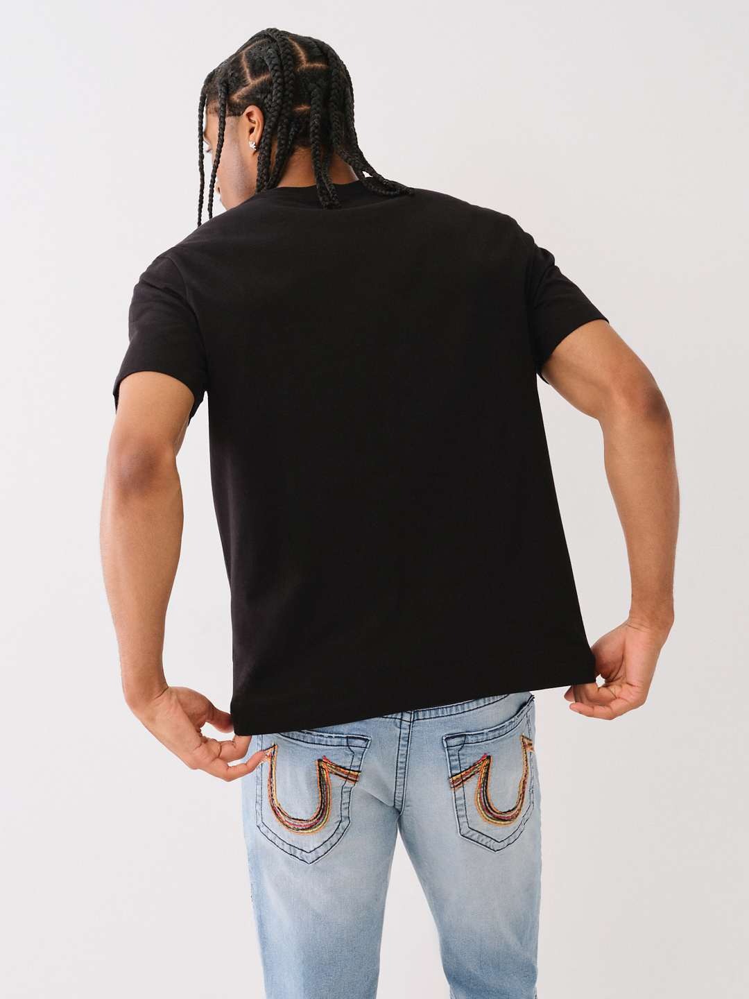 True Religion Men Black Solid Round Neck Short Sleeves Tshirt