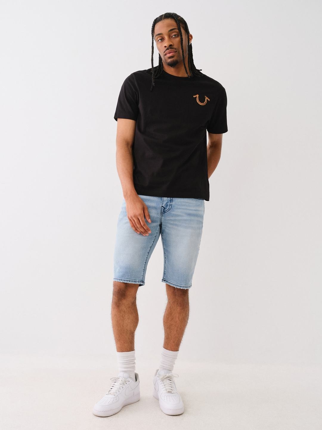 True Religion Men Black Solid Round Neck Short Sleeves Tshirt