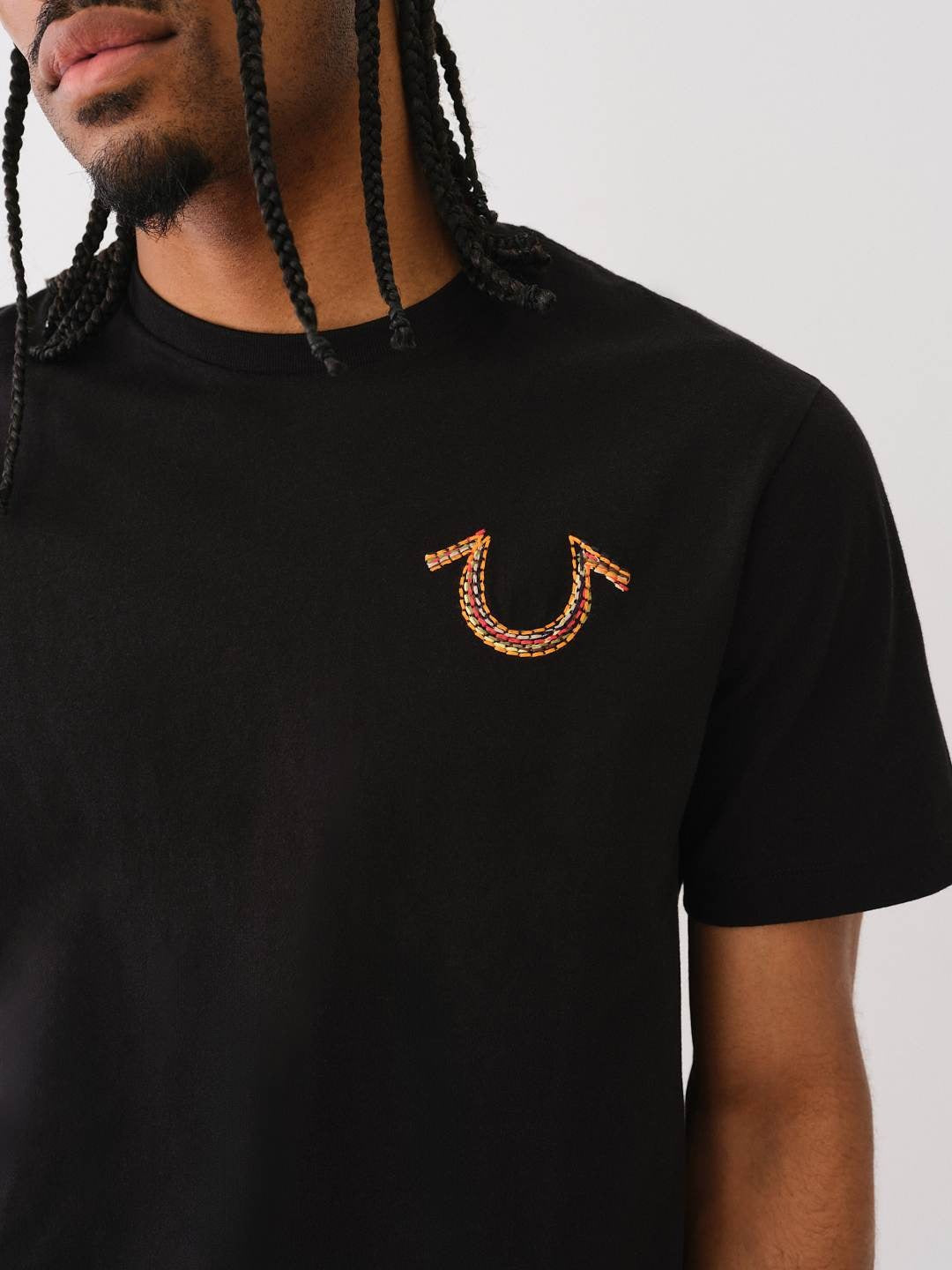 True Religion Men Black Solid Round Neck Short Sleeves Tshirt