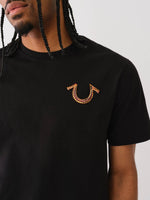 True Religion Men Black Solid Round Neck Short Sleeves Tshirt