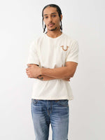 True Religion Men Cream Solid Round Neck Short Sleeves Tshirt
