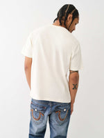 True Religion Men Cream Solid Round Neck Short Sleeves Tshirt