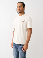 True Religion Men Cream Solid Round Neck Short Sleeves Tshirt