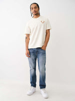 True Religion Men Cream Solid Round Neck Short Sleeves Tshirt