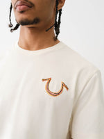 True Religion Men Cream Solid Round Neck Short Sleeves Tshirt