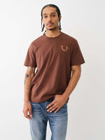 True Religion Men Brown Solid Round Neck Short Sleeves Tshirt