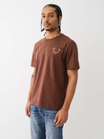 True Religion Men Brown Solid Round Neck Short Sleeves Tshirt