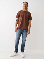 True Religion Men Brown Solid Round Neck Short Sleeves Tshirt
