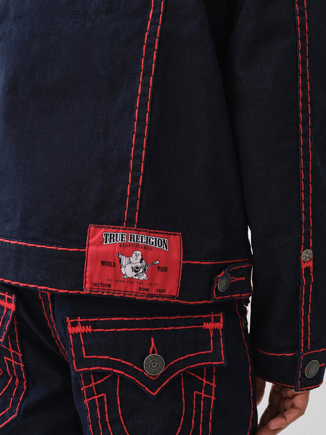 True Religion Men Blue Washed Spread Collar Full Sleeves Jacket