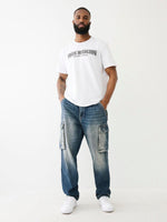 True Religion Big T Cargo Jogger Fit Blue Mid-Rise Washed Jeans