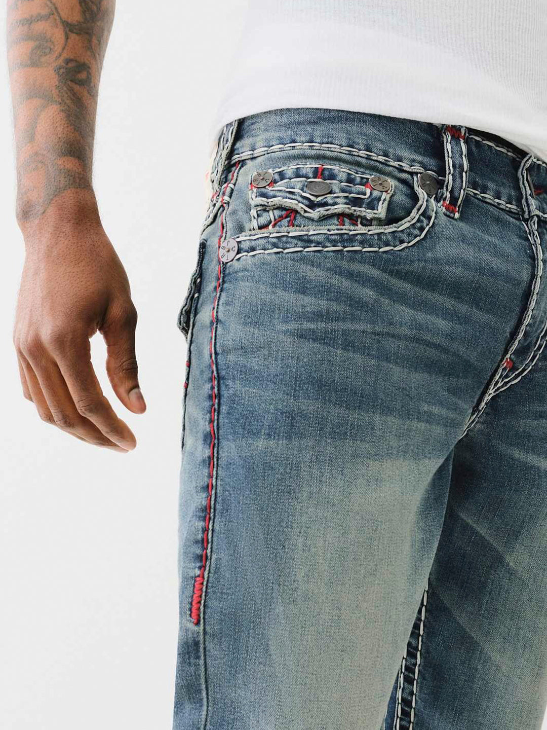 True Religion Men SUPER T Billy Bootcut Fit Medium Wash Jeans