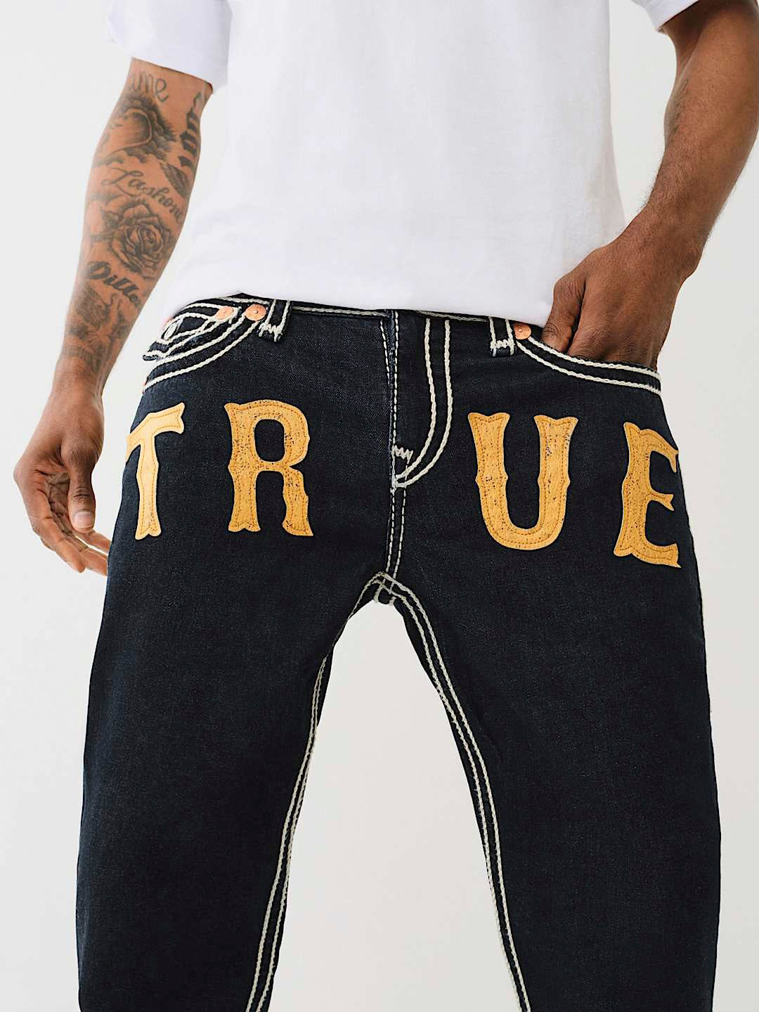 True Religion Men Rope Stitch Ricky Straight Fit Dark Wash Jeans