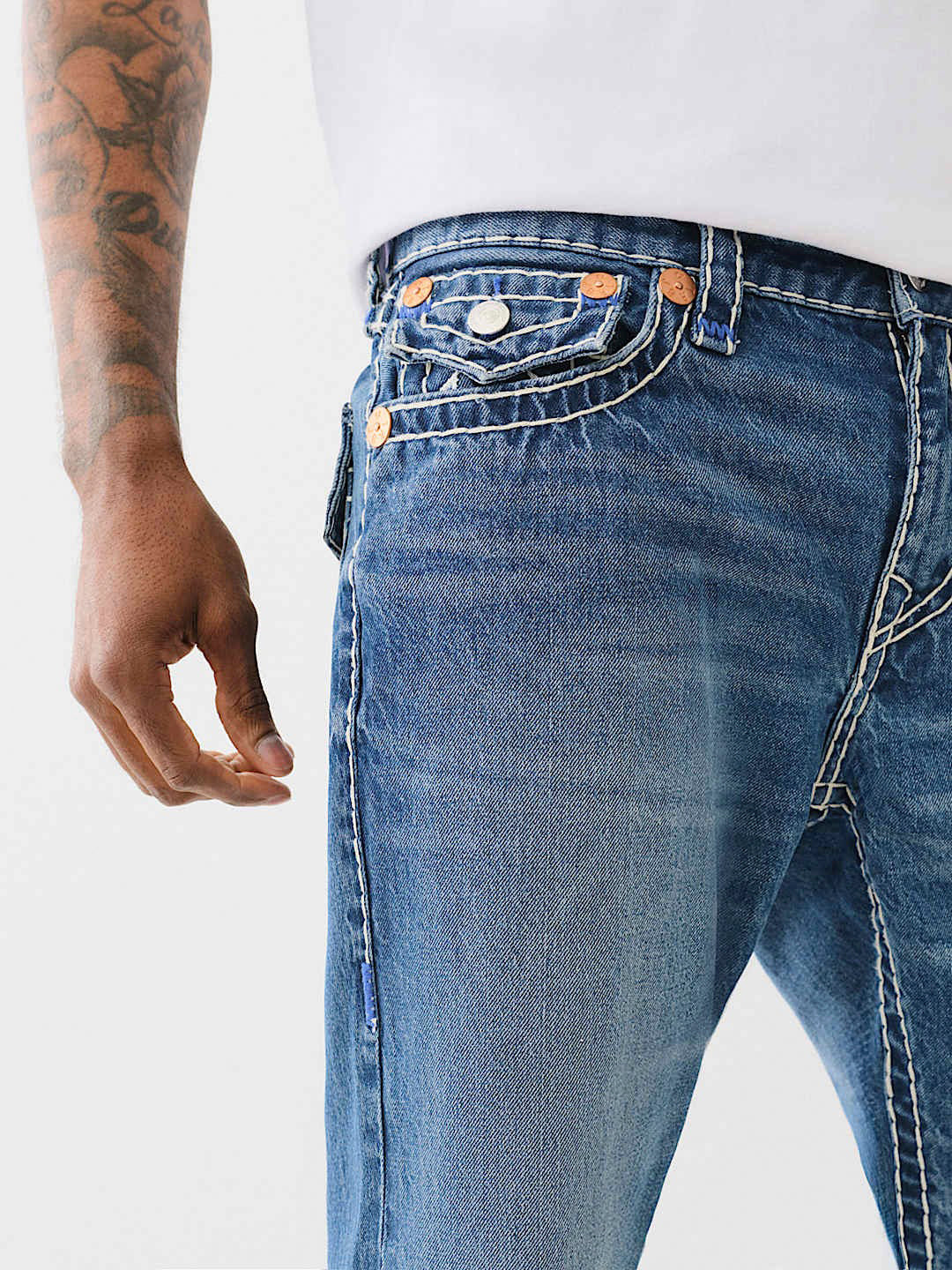 True Religion Men SUPER T Ricky Straight Fit Medium Wash Jeans