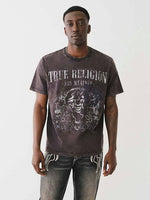 True Religion Men Black Printed Round Neck Short Sleeves Tshirt