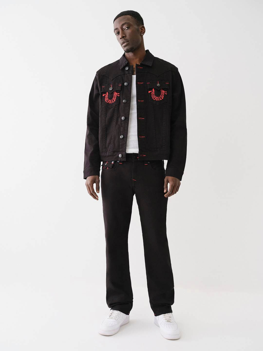 True Religion Men Embroidered Ricky Straight Fit Mid Rise Jeans