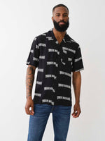 True Religion Men Black Printed Cuban Collar Short Sleeves Shirt