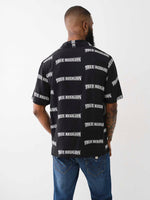 True Religion Men Black Printed Cuban Collar Short Sleeves Shirt