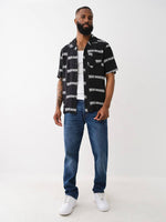 True Religion Men Black Printed Cuban Collar Short Sleeves Shirt