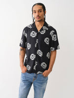 True Religion Men Black Printed Cuban Collar Short Sleeves Shirt