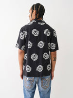 True Religion Men Black Printed Cuban Collar Short Sleeves Shirt