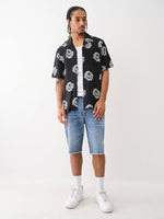 True Religion Men Black Printed Cuban Collar Short Sleeves Shirt