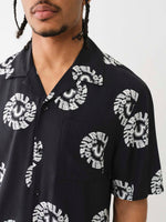 True Religion Men Black Printed Cuban Collar Short Sleeves Shirt