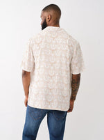 True Religion Men Beige Printed Cuban Collar Short Sleeves Shirt
