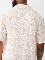 True Religion Men Beige Printed Cuban Collar Short Sleeves Shirt