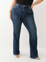 True Religion Women Single Needle Becca Bootcut Blue Mid-Rise Embroidered Jeans