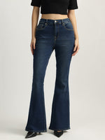 True Religion Women Blue Washed High-Rise Flare Fit Jeans