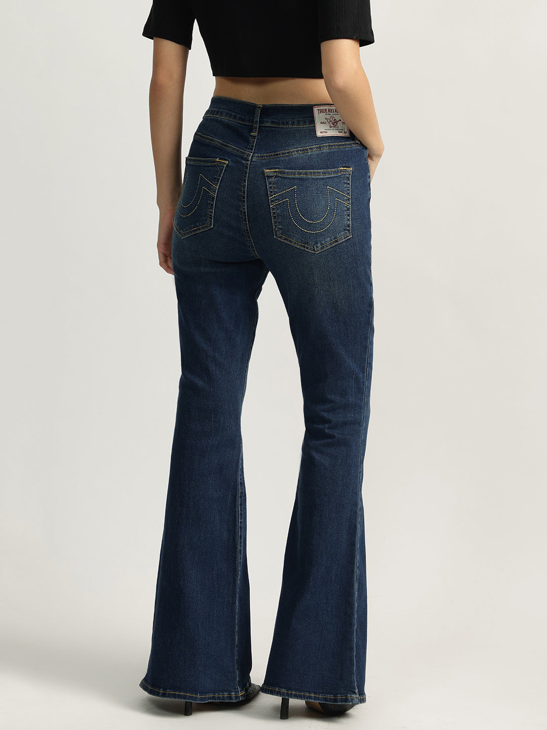 True Religion Women Blue Washed High-Rise Flare Fit Jeans