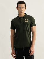 True Religion Men Olive Solid Polo Collar Short Sleeves Tshirt