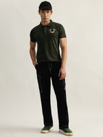 True Religion Men Olive Solid Polo Collar Short Sleeves Tshirt