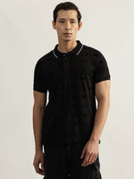 True Religion Men Black Printed Polo Collar Short Sleeves Tshirt