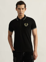 True Religion Men Black Solid Polo Collar Short Sleeves Tshirt
