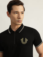 True Religion Men Black Solid Polo Collar Short Sleeves Tshirt
